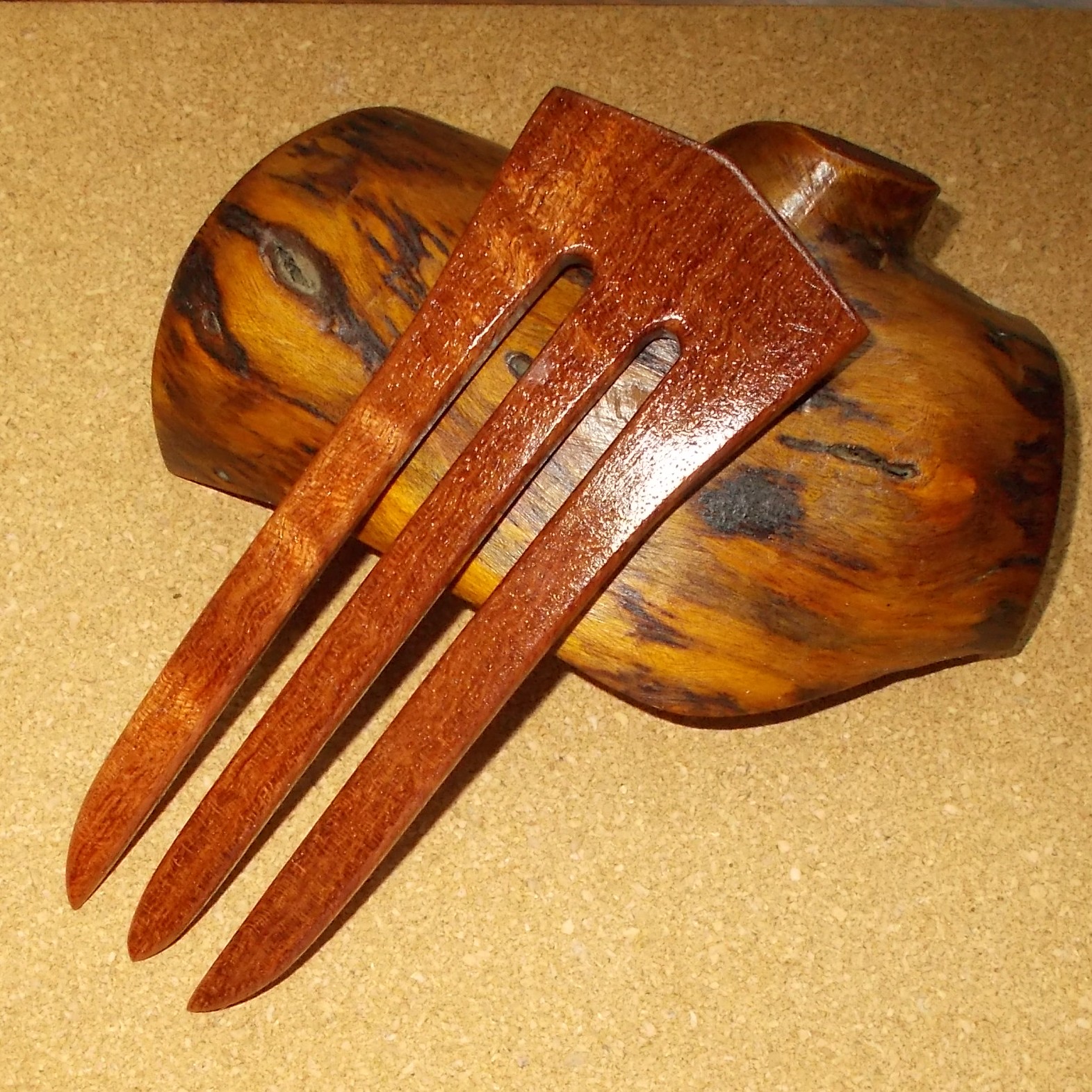 Bubinga 3 prong hair fork by Jeter and sold in the UK by Longhaired Jewels